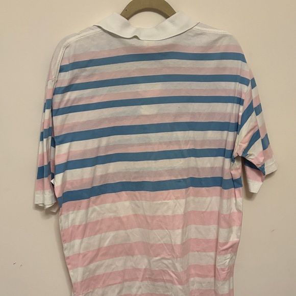 Izod Lacoste Polo Shirt - Blue Pink and White Stripes golf casual size L vintage - Picture 4 of 4